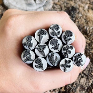 Birth flower metal stamp set, small round steel punch dies with floral icons