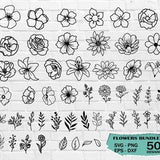 Flower Svg, Flower Bundle Svg, Wildflower svg, Flowers and Leaves, Flower Svg Cut Files, WildFlower svg bundle, Flower svg bundle, flowers