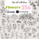 Procreate 356 Flower Stamps Tattoo Design Brush Full Pack Rose Peony Ink Art Daisy Line Art Draw Floral Botanical Digital Brushes Set