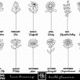 Birth Month Flower SVG, Line Art Flowers Svg, Birth Flowers Svg, Line Drawing Birth Flower SVG, Rose Svg, Marigold Svg, Lotus Svg, Daisy Svg
