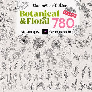 Procreate Flower Stamps 780 Flower Tattoo Brushes Full Pack Procreate Floral Brushes Botanical Stamps Bouquet Roses Daisy Peony Stamps Brush