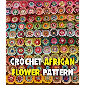 Crochet African flower pattern PDF with colorful flower motif grid
