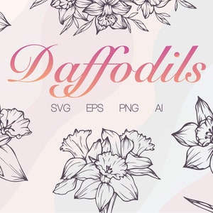 Daffodil flower SVG/PNG art bundle with minimalist line-drawn daffodil illustrations