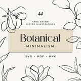Botanical Line Art, Minimalistic Line Flowers, Botanical Line Art Clipart, Vector Illustrations, Floral Line Art PNG, Commercial Use