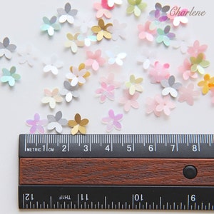 Small flower-shaped sew-on sequins, multicolor mix, sparkling craft embellishment