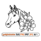 Horse Floral Svg | Horse Clipart | Floral Animal Cut File | Animal face Stencil | Cute Horse Face T-shirt Design | Farmlife Dxf | Flower PNG