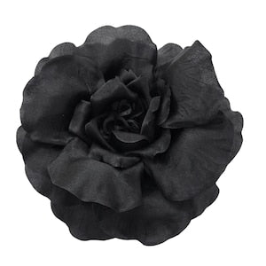 Black silk satin-faced rose lapel brooch with pin