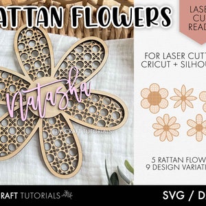 Layered rattan flower laser-cut SVG file set with five flower designs