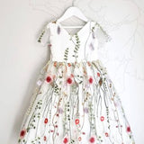 Floral flower girl dress for romantic garden wedding, Colourful Embroidered dress, Boho girl dress, Princess Frock with embroidery FLORA