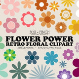 Flower Power Clipart SVG EPS PNG - Retro Flower Vectors Commerical Use - 60s 70s Flowers Clip Art - Hippie Boho svg - Groovy Flowers png