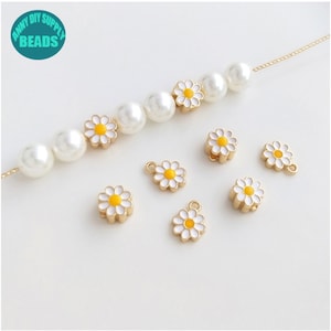 14K Real Gold Plated Oil Dripped Daisy Flower Charm,Daisy Flower Beads,6mm