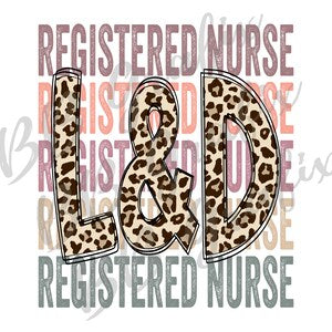 Registered nurse waterslide sticker design with stacked RN and leopard print letters