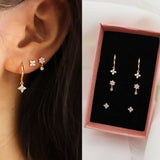 18K Gold 4 Leaf Clover Flower Hoop Earrings Set, Flower Earrings, earring set, gift for her, valentine's gift