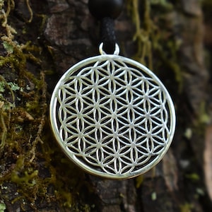 Sterling silver flower of life pendant with round circular lattice design