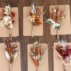 Rust, Terracotta  Set Mini Dried Flower Bouquets with Card | Small Bottle Arrangements | Table Decorations | Letter Box Gifts