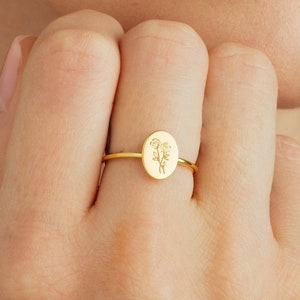 Birth Flower Ring ¥ Christmas Gift ¥ Floral Ring ¥ Bridesmaid Gift ¥ Minimalist Ring ¥ Dainty Mom Ring ¥ Floral Signet Ring