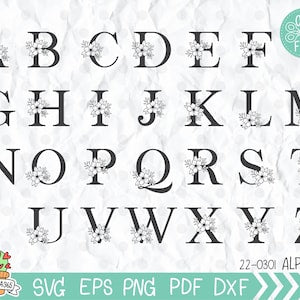 Floral monogram alphabet SVG letters A–Z with flower frame style