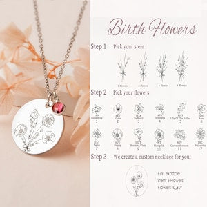 Gift for Mom Handmade Jewelry - Combined Birth Flower Necklace - Bouquet Flower Necklace - Unique Family Necklace Grandma Gift