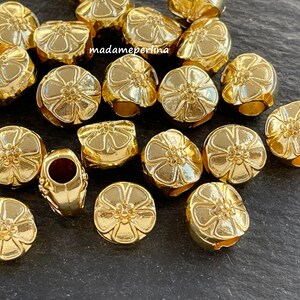 Gold-plated floral spacer beads, 12mm flower design with central opening