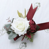 Artificial Ivory Wrist Corsage, Burgundy Wedding Wrist Corsage, Winter Wrist Corsage Bracelet, Bridesmaids Wristlet For Wedding