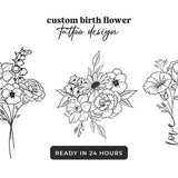 Custom Birth Flower Tattoo Design | Birth flower bouquet family | Birth Month Flowers | Mother's Day gift tip | Digital download
