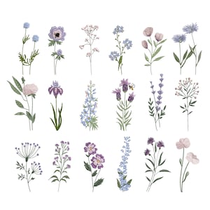 Mini wildflower machine embroidery design set with assorted floral botanical motifs