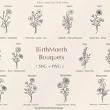 Birth Month Svg Bundle |Flower Bouquet Svg | Birth Flower Svg | Floral svg | Botanical svg | Rose svg | Daisy svg | Poppy svg | Birthday svg