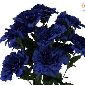 Artificial navy blue carnation bush with full flower heads and long stems