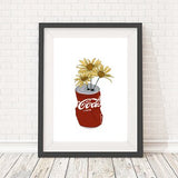 Yellow daisy tin can illustration, botanical line drawing, floral daisies art print, 5x7, A5, 8x10, A4, 11x14 and A3 sizes available