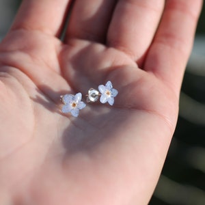 Forget-me-not flower stud earrings, light blue enamel with silver S925 mount