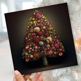 Floral Christmas Tree Card Pink Floral Bouquet Arrangement for Florists Gardeners Flower Greetings Cards Family Friends Xmas 2023 Nature