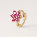 Tiny Ruby Flower Huggie, Super Small Hoop Earring, 6mm Tragus Hoop, Cartilage Piercing, Helix Huggie Earring, 20G Dainty Flower Earring