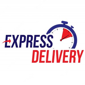 Express delivery graphic with red alarm clock and blue Express Delivery text
