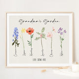 Grandma's Garden, Birth Month Flower Name Sign, Custom Grandkids Birthday Month Flower Print, Personalized Family Name, Custom Family Tree