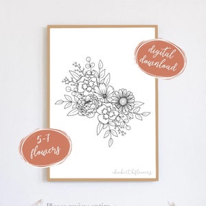 5-7 Birth Month Flower Stemless Bouquet | 1-3 day turnaround | Customizable |  Digital File | Tattoo Design | Printable | Custom Drawing