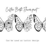 Custom Family Birth Flower / Butterfly Bouquet , Birth Month Flower , Flower Tattoo Design , Butterfly Tattoo Design, Birth Design Custom