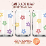 Retro Flowers Pattern Libbey Glass SVG, Groovy Glass Can SVG, full wrap for 16oz Libbey glass, dxf, png, svg file for Circut, digital file