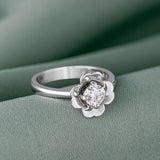 Flower Shaped Moissanite Gold Wedding Band Ring, Dainty Crystal Promise Ring For Her, Unique Moissanite Engagement Ring Women, Gift For Mom