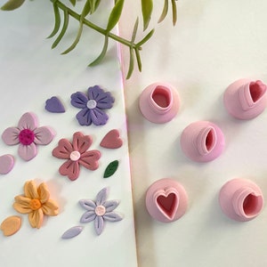 Flower-shaped polymer clay cutters, pink mini dies for petals and blossoms