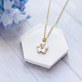 Gold Flower Necklace. Gold Flower Pendant With White Enamel on Gold Stainless Steel Chain, White Flower Pendant, Gold and White Necklace
