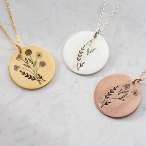 Family Birth Flower Bouquet, Combined Birth Flower Necklace, Birth Month Engraved Flower, Mom Gift Necklace, Mothers Day Gift