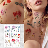 Supperb Temporary Tattoos - Watercolor Floral Temporary Tattoos, Hand Drawn Flower Tattoos Realistic Floral Wildflowers Branches Leaf Tattoo