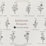 Birth Month Flower Bouquet Stamps| Flower Bouquets|Procreate Flower Stamps |Procreate Birth Month Flowers | Procreate Brushes | Floral Stamp