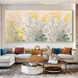 Abstract Daisy Flower Landscape Oil Painting on Canvas, Large Original Modern Floral Textured Acrylic Painting Living Room Wall Art Decor