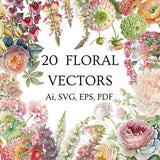Flower Garden SVG-Ai-EPS-PDF, Floral Vectors, 20 Florals, Original Flower Designs, Garden Flowers Clip Art, Cottage Garden Clip Art