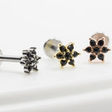 Black Cubic Flower Piercing / Three Color Cubic Flower Cartilage Conch Tragus Piercing / External Threaded Piercing