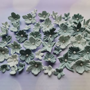 Eucalyptus sugar fondant flower cake toppers, assorted set of 50