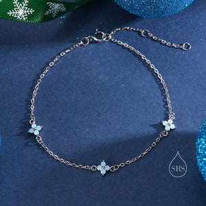 Sterling silver CZ hydrangea flower bracelet with small white-blue crystal blooms