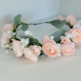Blush pink flower crown, Pale pink peony ranunculus wreath, Bridesmaid headband, Flower girl halo, Baby shower hair accessories, Photo prop