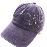 Ready for shipping Hand Embroidery Lavender And Bee Hat, Purple Denim Cap, Floral Hat, Embroidered Flower Cap, Vintage Hat For Woman
